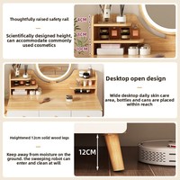 Table de toilette Japandi en MDF écologique avec miroir de maquillage éclairé par LED et armoire latérale intégrée, bureau multifonctionnel pour chambre à coucher