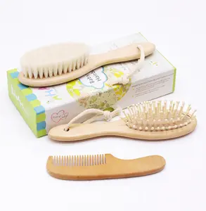 Wooden Baby Hair Brush and Comb Set for Newborns and Toddlers Custom Natural soft Goat Bristles bamboo Baby Hair Brush