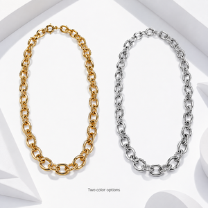 Collier chaîne en acier inoxydable plaqué or 14 carats sous vide, maillons ovales torsadés et lisses, tons or et argent - Product Image 1