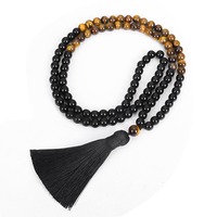 Collier de prière Mala 108 perles, pierres naturelles 8mm, ensemble de bijoux de méditation et de yoga, bracelet long à pompon fait main