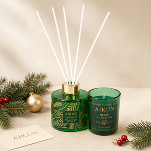 Aikun Red Glass Geometric Pattern Gold Capped Boxed 2 Jar Scented <b>Candle</b> And Reed Diffuser <b>Gift</b> <b>Set</b> for Christmas Gifting - Product Image 2
