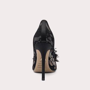 Zapatos de Tacón de Aguja con Cordones y Encaje para Mujer, Talla Grande, Estilo Sexy, Punta en Pico, con Lazo Negro, para Vestidos Elegantes - Product Image 4
