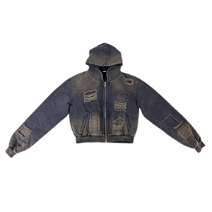 Sudadera con capucha y cremallera para hombre, estilo casual, con parches y tachuelas, desgastada, oversize, <span class=keywords><strong>grunge</strong></span>, tendencia 2026, venta al por mayor - Product Image 1