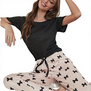 Conjunto de Dos Piezas para Mujer, Camiseta y Pantalones de Seda de Hielo con Estampado Animal, Transpirable, Verano, Cómodo, Informal, para el Hogar, Cintura Elástica - Product Image 4