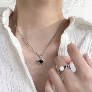 S925 Sterling Silver <b>Elephant</b> Necklace With Black Agate For Women Fashion Sweater Chain Vintage Animal Design <b>Gift</b> Jewelry - Product Image 3