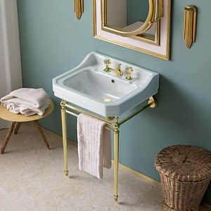 French <strong>Retro</strong> Simple Stainless Steel Ceramic Basin Washstand Modern Design <strong>Style</strong> for Small Apartment <strong>Bathroom</strong> Balcony - Product Image 6
