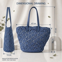 Sac en paille traditionnel chinois fait main, polyester, broderie personnalisée, élégant gris-bleu, grande capacité pour de multiples occasions