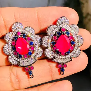 Pendientes de rubí rojo y zafiro azul, Gema curativa, con acentos de cristal austriaco, elegante