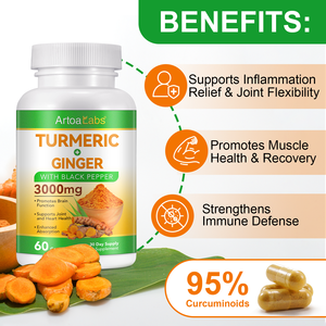 Artoalabs 3000mg không GMO viên nang nghệ hữu cơ thuần chay & viên nang Gừng với chiết xuất Hạt tiêu đen để hỗ trợ chung - Product Image 3