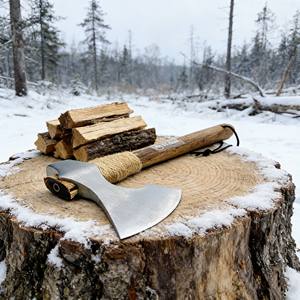 热销工业求生野营斧头战术战斧碳钢刀片木柄户外徒步狩猎用 - Product Image 3