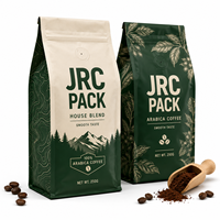 Sacs à café personnalisés imprimés 12oz 340g à fond plat avec fermeture éclair, sacs d'emballage café noir mat avec valve pour impression alimentaire