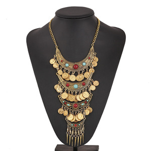 <strong>Boho</strong> Style Vintage Style Jewelry <strong>Necklace</strong> Gold Chain With Multilayers Moon and Coins Statement <strong>Necklace</strong> - Product Image 1