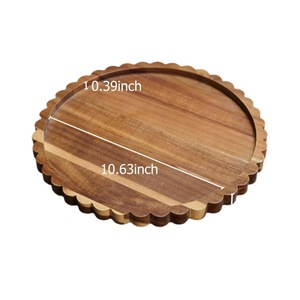 Plateau rond en bois avec figurine d'ange, bougie parfumée et vase pour la décoration de bureau à domicile, cadeau de baptême, assiette décorative en bois massif - Product Image 2