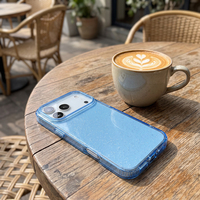 Coque de téléphone rigide transparente antichoc rouge cerise et bleue avec paillettes pour iPhone 17/18 Pro Max – Étui brillant et antichoc