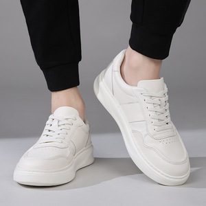 Fabricant de baskets en cuir blanc personnalisées, chaussures en cuir de vachette à semelle épaisse avec étiquette personnalisée pour hommes, OEM - Product Image 3