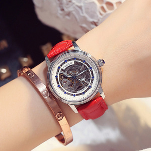 Reloj Mecánico CAROTIF <span class=keywords><strong>1008</strong></span> para Mujer, Personalizable, con Correa de Cuero Ecológico, Tourbillon, Esqueleto, Bajo MOQ, Estilo Casual y de Negocios - Product Image 3