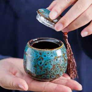 Mini Small Japanese Ceramic Keep Tea Can Porcelain Tea Tin