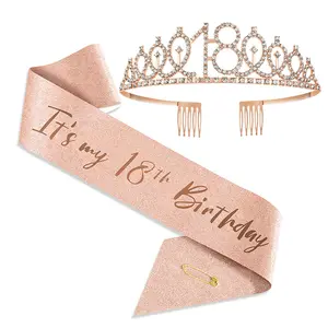 Fascia personalizzata da donna in oro rosa glitterato con corona per la regina di compleanno