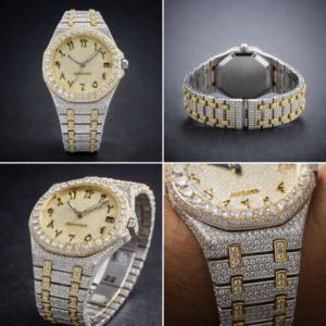 Montre pour homme en acier inoxydable avec diamants Moissanite VVS de haute qualité, chronographe automatique ETA, plaqué or blanc, entièrement sertie de pierres, style sport - Product Image 3