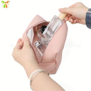 <b>Clear</b> Window Makeup Durable Pu Leather <b>Toiletry</b> Storage Organizer Transparent Travel Cosmetic <b>Bag</b> - Product Image 4