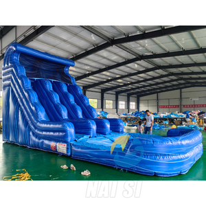 Toboggan aquatique gonflable commercial pour jardin, double piste, motif vague bleue, pour adultes, à vendre - Product Image 3