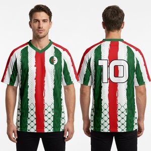 Maillot de foot personnalisé Algérie – Vert, rayures blanches et étoile rouge – Tenue de supporter - Product Image 1