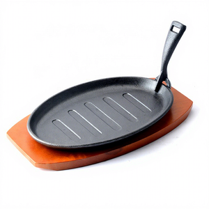 <span class=keywords><strong>Plaque</strong></span> à Steak Sizzling en fonte pré-assaisonnée, avec Base en bois/plateau de serveur, poêle à Sizzler, 1 pièce - Product Image 1