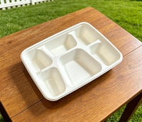 Barquette jetable carrée compartimentée, robuste et étanche, en composite de canne à sucre, compostable industriellement et à domicile, pour la restauration