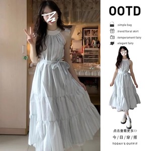 Sleeveless Halter Neck <b>Dress</b> <b>Elastic</b> Waist Breathable Long Summer Holiday Casual <b>Dress</b> - Product Image 1