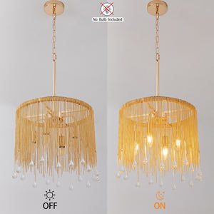 Lámpara de Techo Dorada de Lujo para Hotel, Villa u Hogar, con Cadena de Hierro y Borlas, E26 - Product Image 2