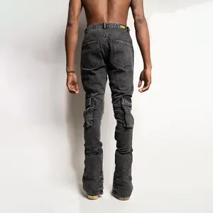 Jeans hip hop rappeur personnalisés de haute qualité Designer Cargo Bootcut Bootcut Stack Jeans évasés pour hommes