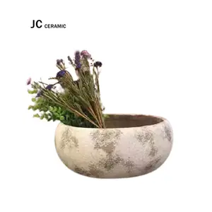 Jc21098 vasos de plantas de cimento, plantador redondo para cacto suculento chaozhou fábricas de flores de cerâmica atacado