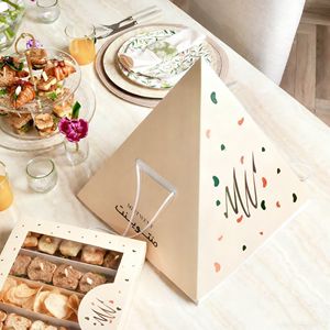 Offre Spéciale traiteur personnalisé Bento à emporter nourriture à emporter gâteau Kraft Desserts pâturage plateau papier <span class=keywords><strong>pyramide</strong></span> boîte emballage pour collations - Product Image 4