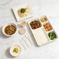 Assiettes en bagasse à 5 compartiments, couleur naturelle, non blanchies, jetables, écologiques, pour la vente en gros