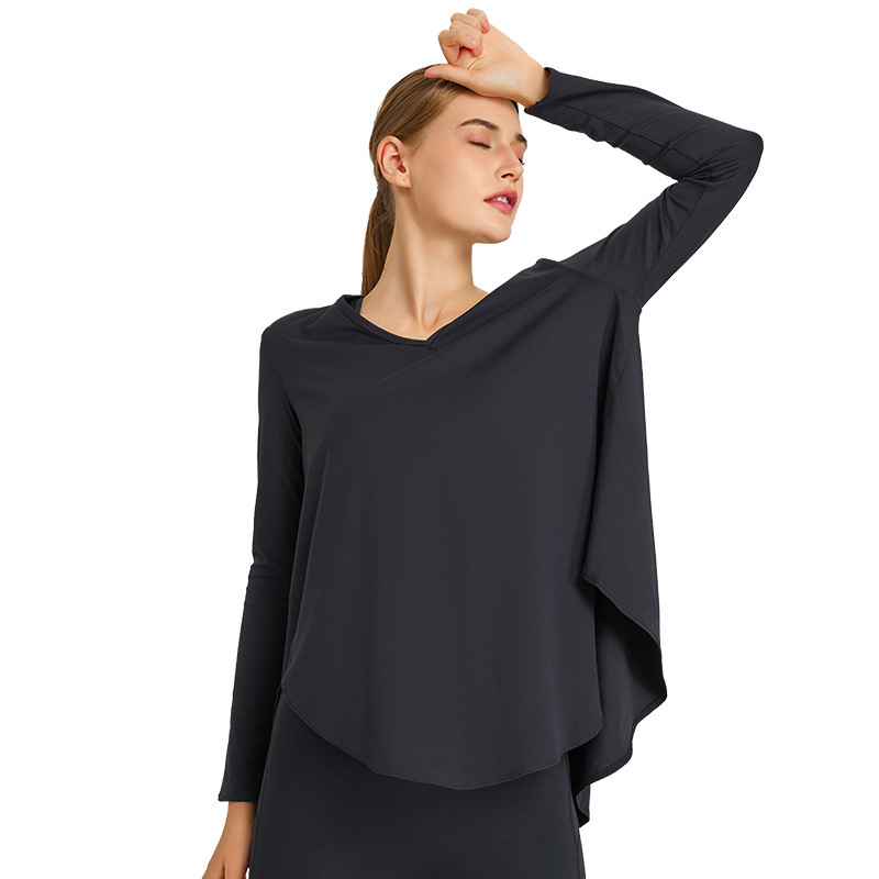 Lightweight and Loose Moisture Absorption Sweat Sweat Yoga Top Slim Cover Abdomen Irregular Swing Around Fast Dry Long Sleeve