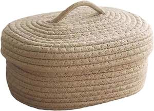 Panier de rangement moderne en corde de coton écologique avec couvercle, organisateur décoratif multifonctionnel pour vêtements, jouets, salon, chambre à coucher - Product Image 3