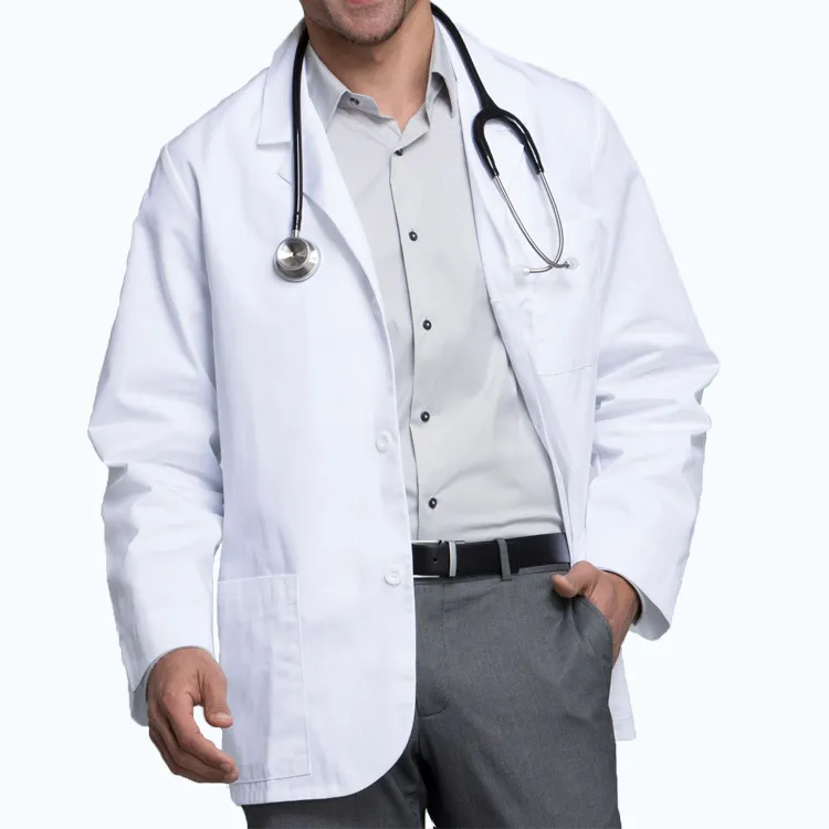 स्वनिर्धारित पुरुषों की परामर्श प्रयोगशाला कोट सफेद पेशेवर लघु शैली अस्पताल डॉक्टर वर्दी प्रयोगशाला कोट
