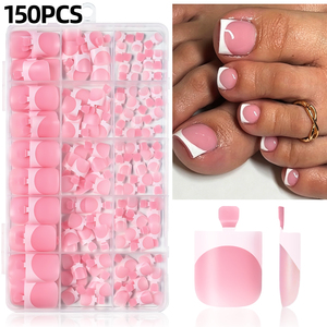 150 <span class=keywords><strong>Uñas</strong></span> Postizas Francesas Brillantes en Rosa y Blanco, <span class=keywords><strong>Uñas</strong></span> Acrílicas Cortas Cuadradas para el <span class=keywords><strong>Verano</strong></span>, 15 Tamaños Disponibles - Product Image 1