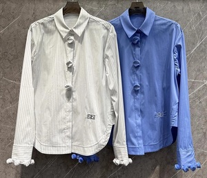 Camicie in cotone 100% 2025 camicette firmate primavera estate da <span class=keywords><strong>donna</strong></span> con colletto abbonato <span class=keywords><strong>a</strong></span> <span class=keywords><strong>righe</strong></span> con stampa <span class=keywords><strong>a</strong></span> maniche lunghe camicie Casual <span class=keywords><strong>bianche</strong></span> <span class=keywords><strong>blu</strong></span> - Product Image 5