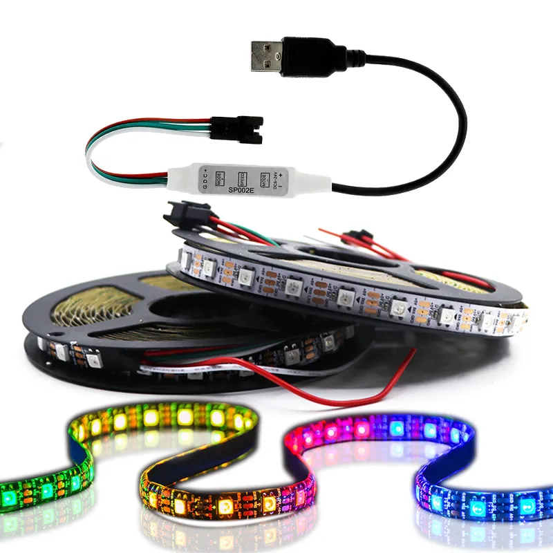 1 Kit/ SP002E USB 5V Mini LED SPI Dimming Digit Signal Controller & 1-5M WS2812B RGB 5050 SMD Full Color Flexi Pixel Light Strip