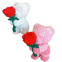 Adorable ours en peluche rose moderne en plastique, motif animal de dessin animé, fleur, cadeau éducatif pour anniversaire, couple, décoration de bureau