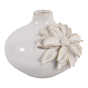 Vaso in Ceramica Rotondo con Dettagli Floreali Tridimensionali e Finitura Lucida per Arredamento Casa - Product Image 3