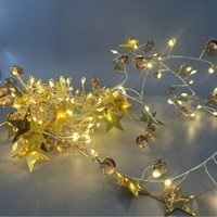Lumières décoratives d'intérieur de Noël à LED, style lampe pétard, avec perles de cristal, étoiles à cinq branches et paillettes, alimentées par boîte à piles 3V