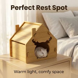 Casa para Hámsteres de Bambú con Diseño de Ciervo, Resistente a Mordeduras, Refugio para Mascotas Pequeñas, Uso Interior y Exterior - Product Image 2