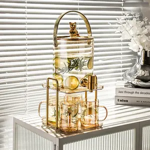 Luxury 1 Gallon Golden Glass Fruit Juice Barrel Dispenser Glass Water Beverage Drink Dispenser With Tap And Stand