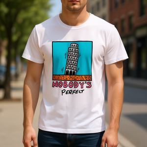 T-shirt Nobody's Perfect bianca unisex promozionale - Product Image 3