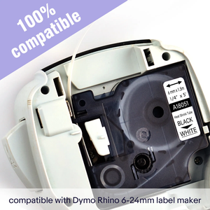 Ruban thermorétractable compatible <span class=keywords><strong>Dymo</strong></span> Label Tape RHINO noir sur blanc 9 mm 18053 pour imprimante - Product Image 1