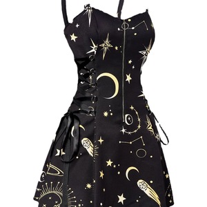 Vestido Gótico de Halloween con Estampado de Estrellas y Luna, Tirantes Finos, Espalda Descubierta, Sexy, Cintura Ajustada, Corte en A - Product Image 5