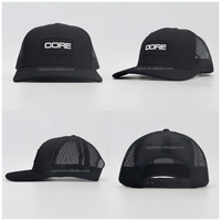 Vente en gros Casquette 5 panneaux personnalisée noire en coton Casquette maille sport qualité supérieure avec logo brodé Patch tissé Casquette de camionneur pour hommes Gorras Classics