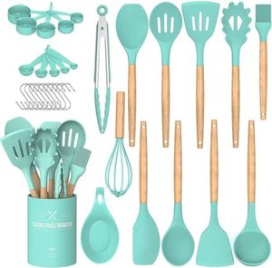 33 cái đồ dùng nhà bếp thiết lập, Pandora màu Silicone nấu ăn công cụ, không dính Spatula Set với tay cầm bằng gỗ và chủ - Product Image 5